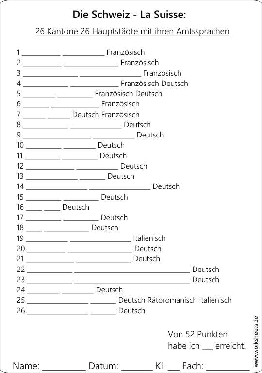 26_Kantone_der_Schweiz-Arbeitsblatt